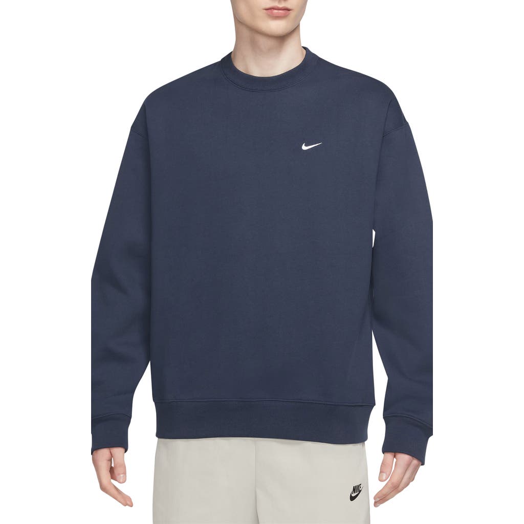 Nike Solo Swoosh Oversize Crewneck Sweatshirt In Thunder Blue/white