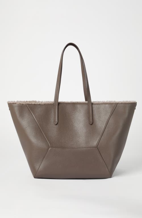 Shop Brunello Cucinelli Shopper Bag With Monili In Mud