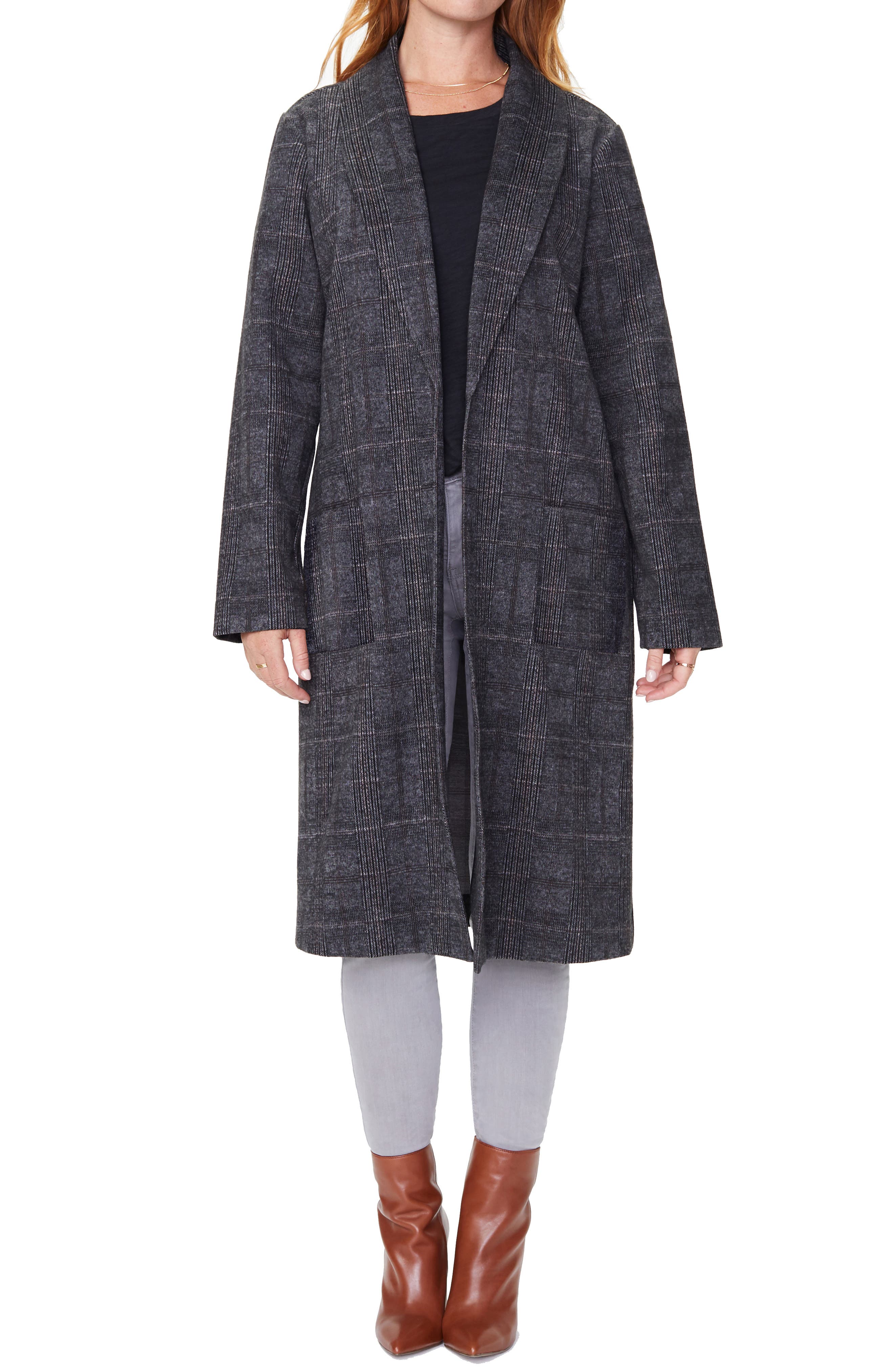Nydj Shawl Collar Plaid Coat In Black 