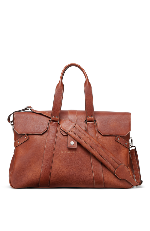 Shop Brunello Cucinelli Grained Calfskin Country Weekender Bag In Copper