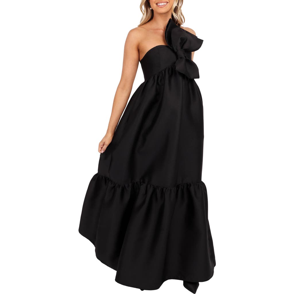 Petal And Pup Petal & Pup Betina Bow One-shoulder Gown In Black