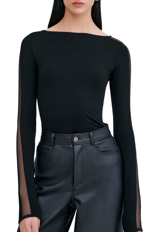 Marcella Illa Mesh Trim Top In Black