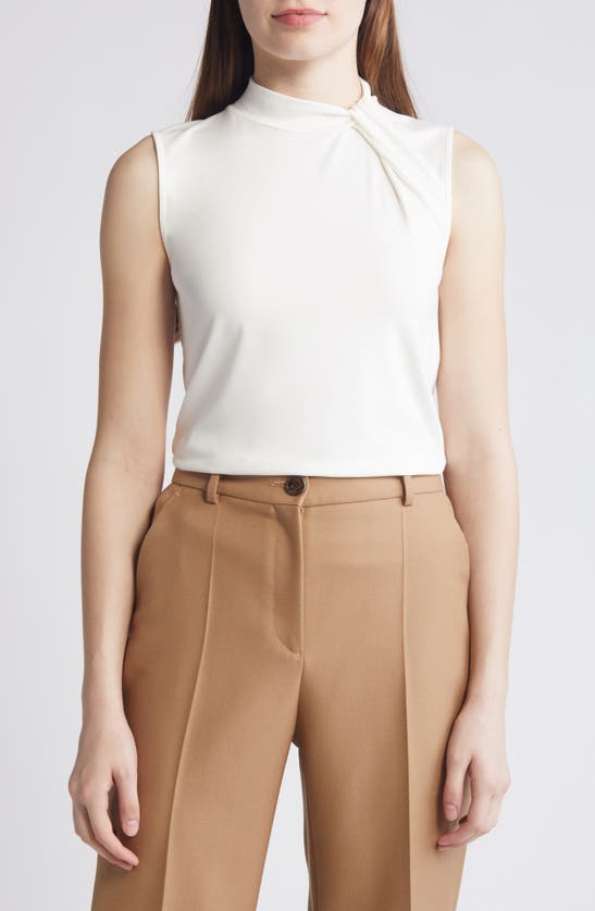 Shop Hugo Boss Boss Emise Mock Neck Sleeveless Top In Soft Cream