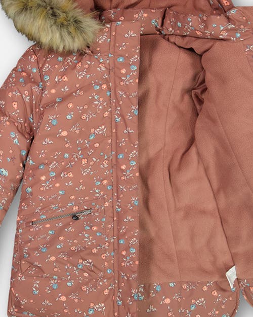 Shop Deux Par Deux Girl's Puffy Long Coat Dusty Pink With Small Flowers In Printed Vintage Mini Flowers