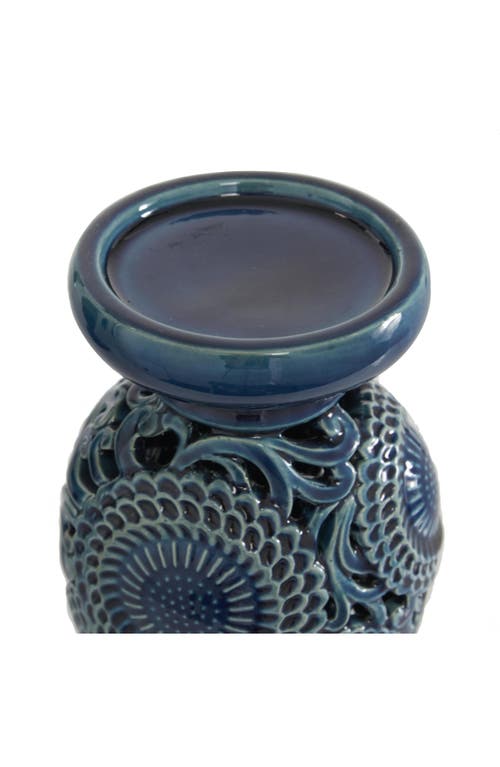 Willow Row Eclectic Blue Ceramic Candle Holder In Blue