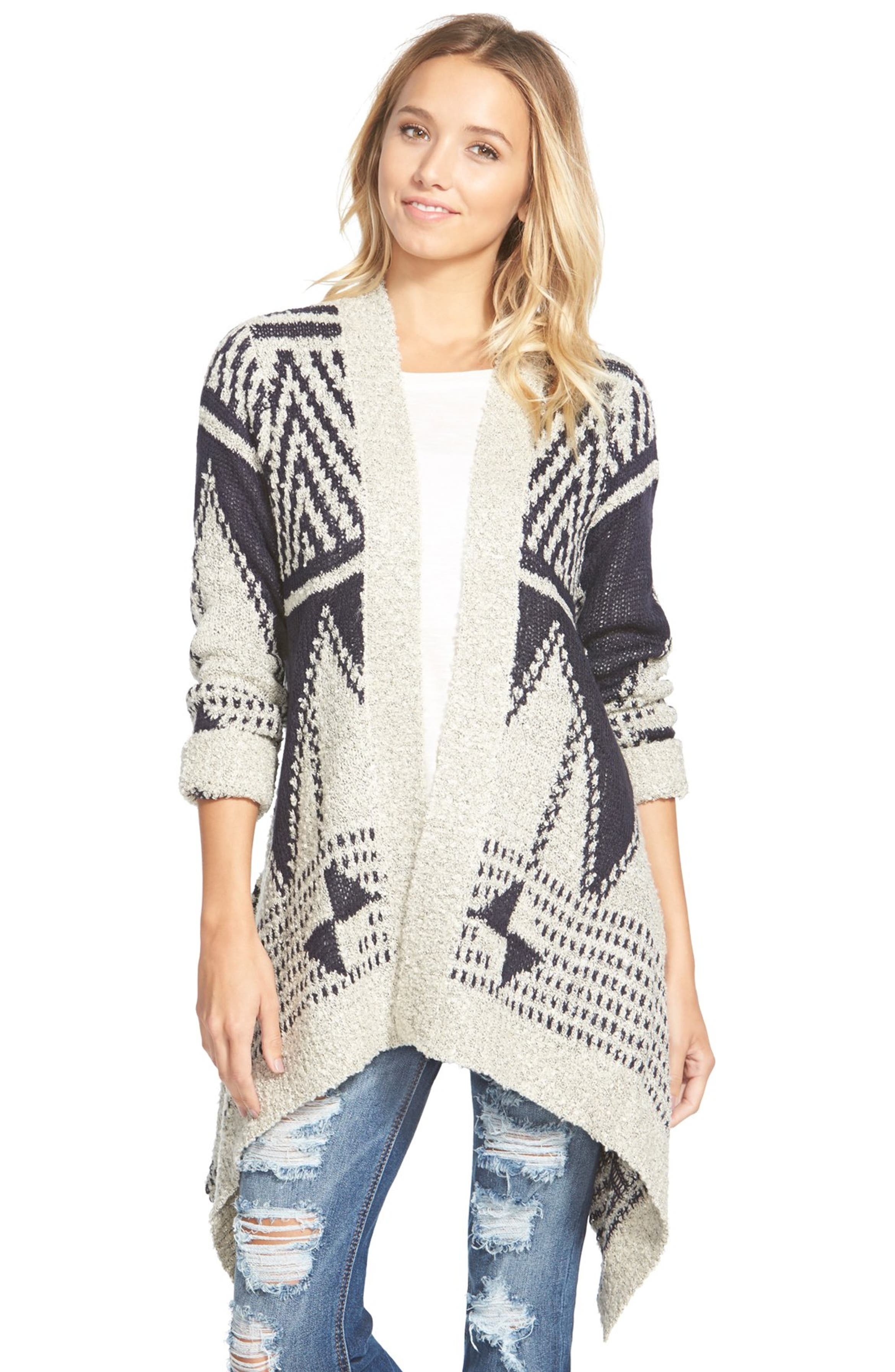 Woven Heart Geo Pattern Open Cardigan | Nordstrom