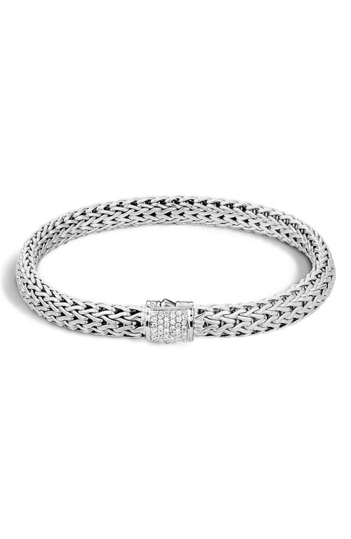 Classic Chain Pavé Diamond Station Rope Bracelet in Silver
