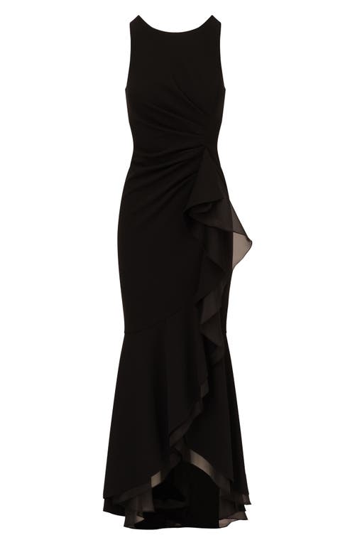 Shop Adrianna Papell Ruffle Crepe High-low Gown In Black