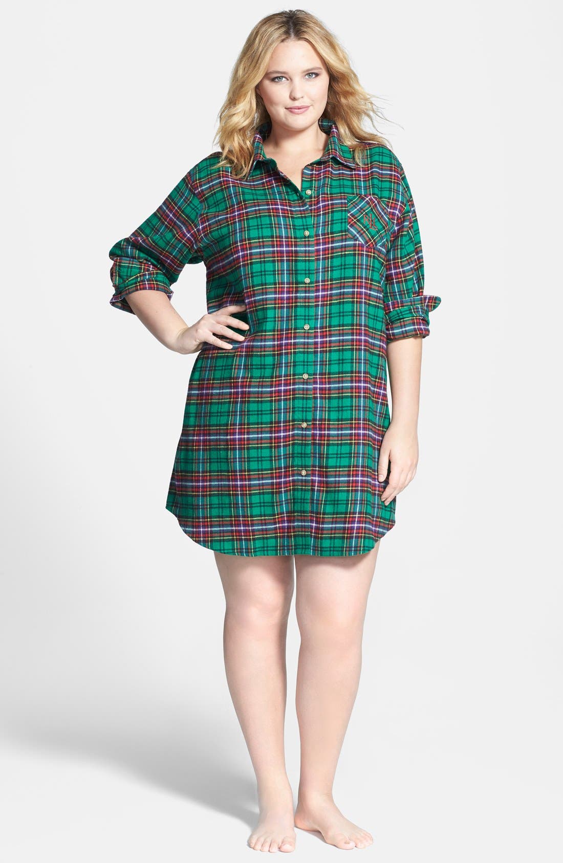 Lauren Ralph Lauren Plaid Flannel Sleep Shirt (Plus Size) Nordstrom