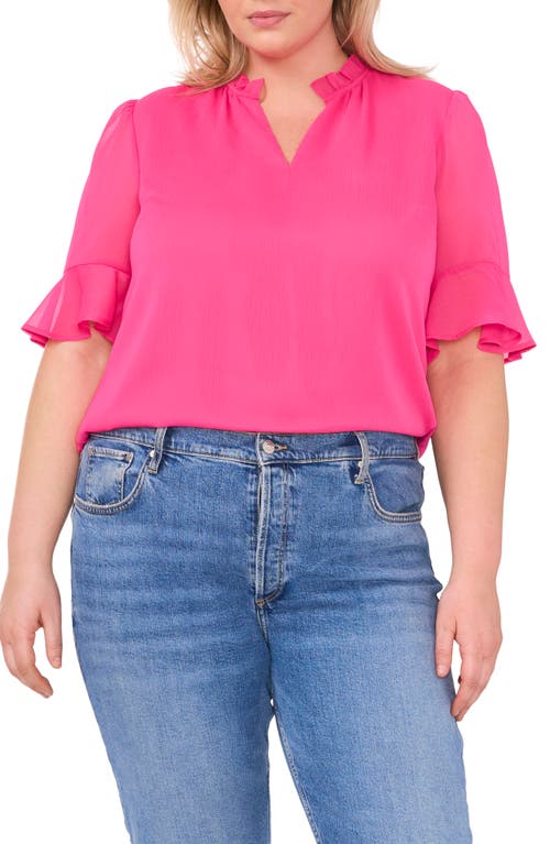 Cece Short Sleeve V-neck Top In Garden Rose Pink