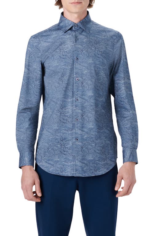 Bugatchi OoohCotton Button-Up Shirt in Indigo at Nordstrom, Size Large