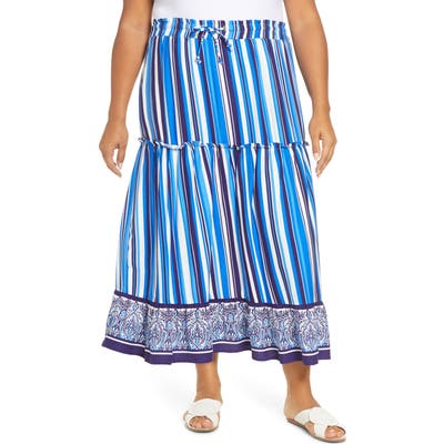 Plus Size Gibson X Hi Sugarplum! Portofino Tiered Midi Skirt, Blue