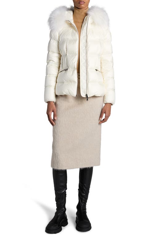 Shop Moncler Boed Down Puffer Jacket With Genuine Shearling Trim In White