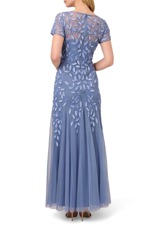 Shop Adrianna Papell Beaded Floral Godet Gown In French Blue