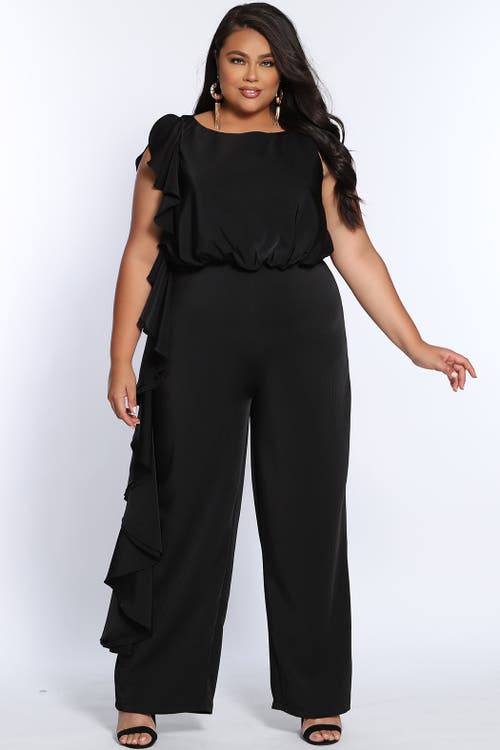 Shop Celebrations By Sydneys Closet Celebrations By Sydney's Closet Plus Size Crepe Ruffle Jumpsuit In Black