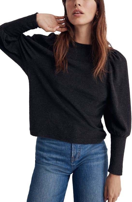 Madewell Puff Sleeve Brushed Jersey Top In Hthr Dark Charcoal