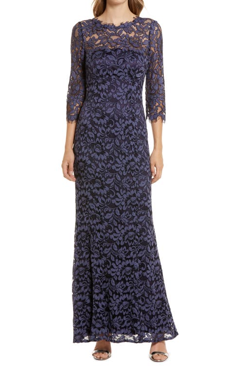 Lace Bateau Neck Mermaid Gown in Navy