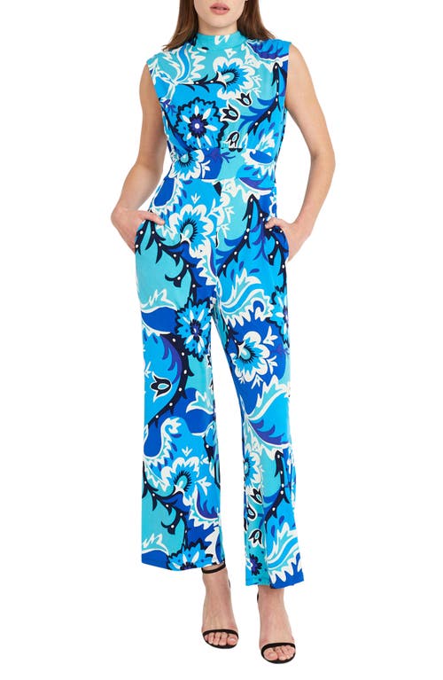 Shop Donna Morgan For Maggy Floral Sleeveless Jumpsuit In Cream/blue