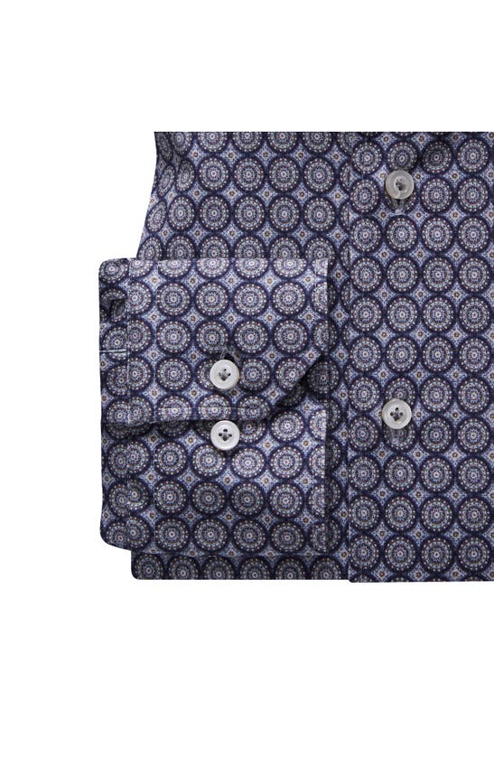 Shop Emanuel Berg 4flex Slim Fit Medallion Print Knit Button-up Shirt In Medium Grey