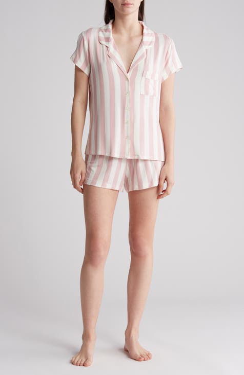 2-pack cotton poplin pyjama shorts - Light pink/Striped - Ladies
