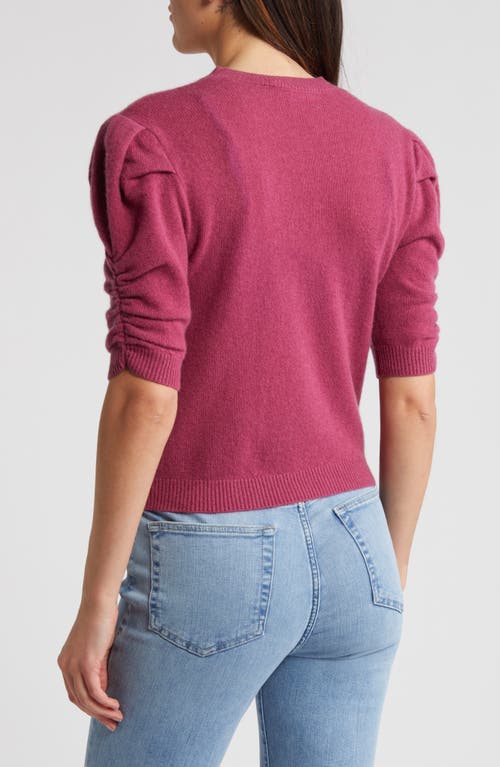 Shop Frame Ruched Sleeve Recycled Cashmere & Wool Sweater In Dragon Fruit