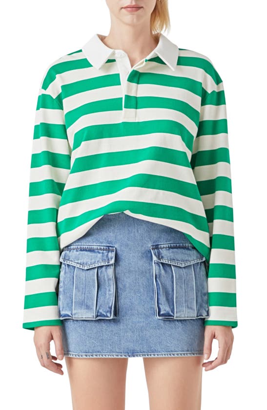 Grey Lab Stripe Cotton Blend Polo Shirt In Green