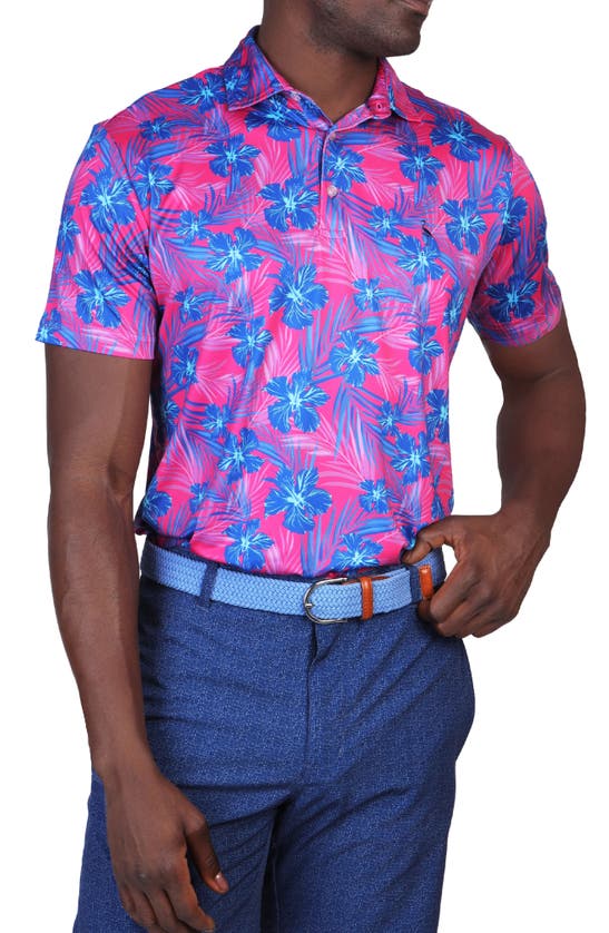 Shop Tailorbyrd Hibiscus Leaves Performance Polo In Hot Pink