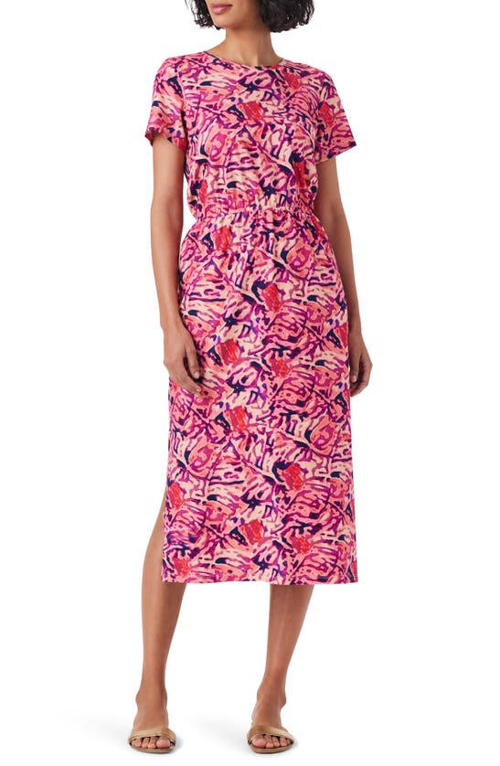 Nzt By Nic+zoe Blurred Floral Midi Dress In Pink Multi