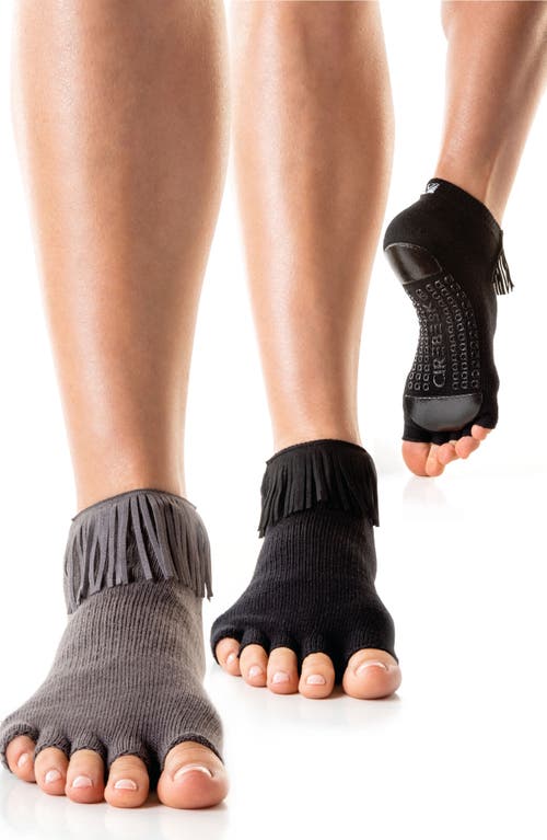 Fringe Open Toe Socks in Black - Gray