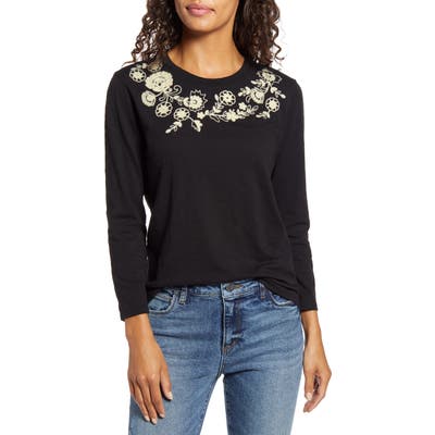 Lucky Brand Embroidered Garland Tee, Black