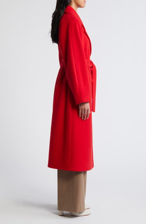 Shop Bernardo Double Breasted Belted Coat In Red