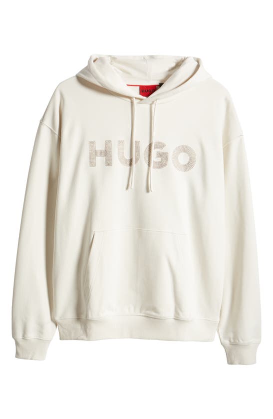 Shop Hugo Drochood Embroidered Cotton French Terry Hoodie In Open White
