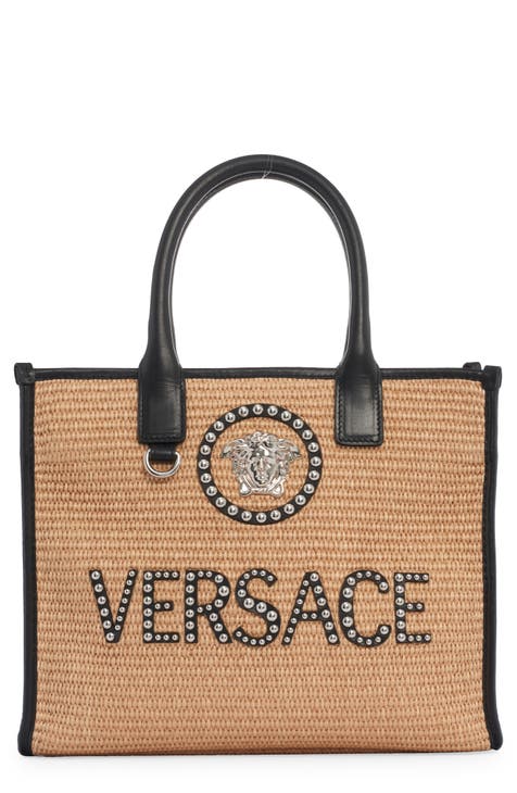 Versace Tote Bag With Embossed Logo And Gold Details 10066221A046051B00V  8054712503511 - Handbags - Jomashop