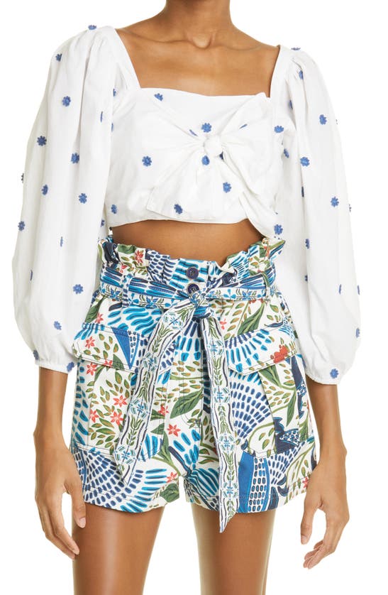 FARM RIO EMBROIDERED FLORAL CROP TOP