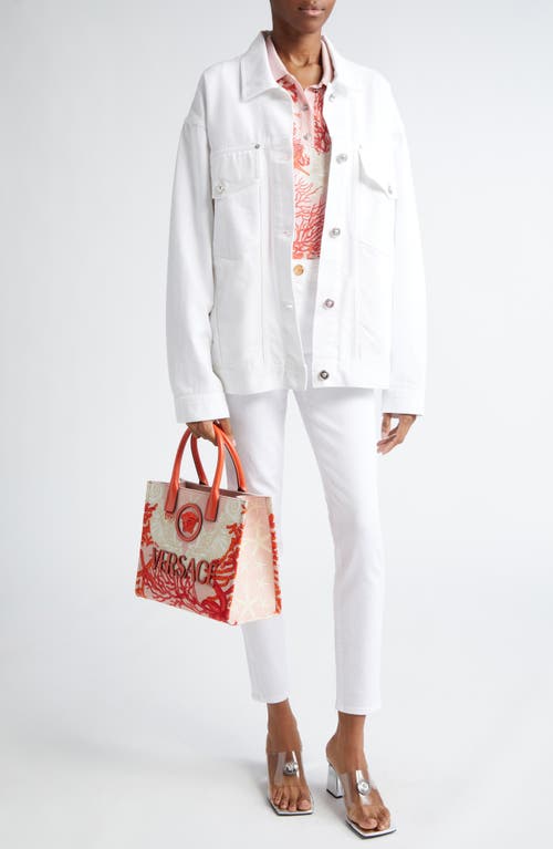 Shop Versace Barocco Sea Oversize Denim Jacket In White Multicolor