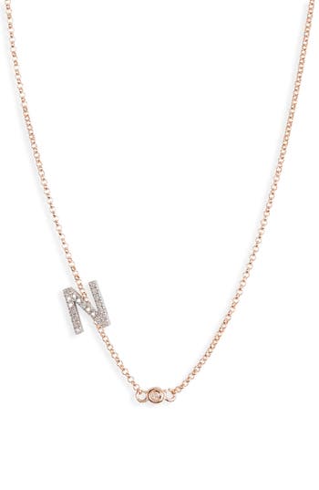 Meshmerise Bezel Diamond Initial Chain Necklace In Rose-n