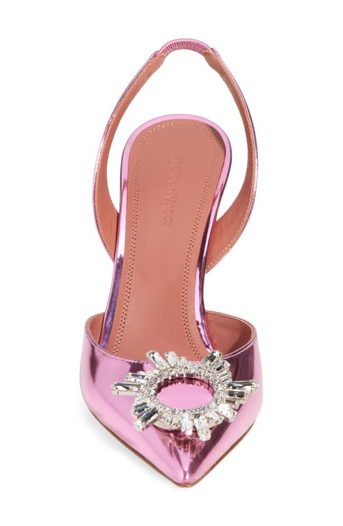 Shop Amina Muaddi Begum Crystal Metallic Pointed Toe Slingback Pump In Mirror Rose White Crystals