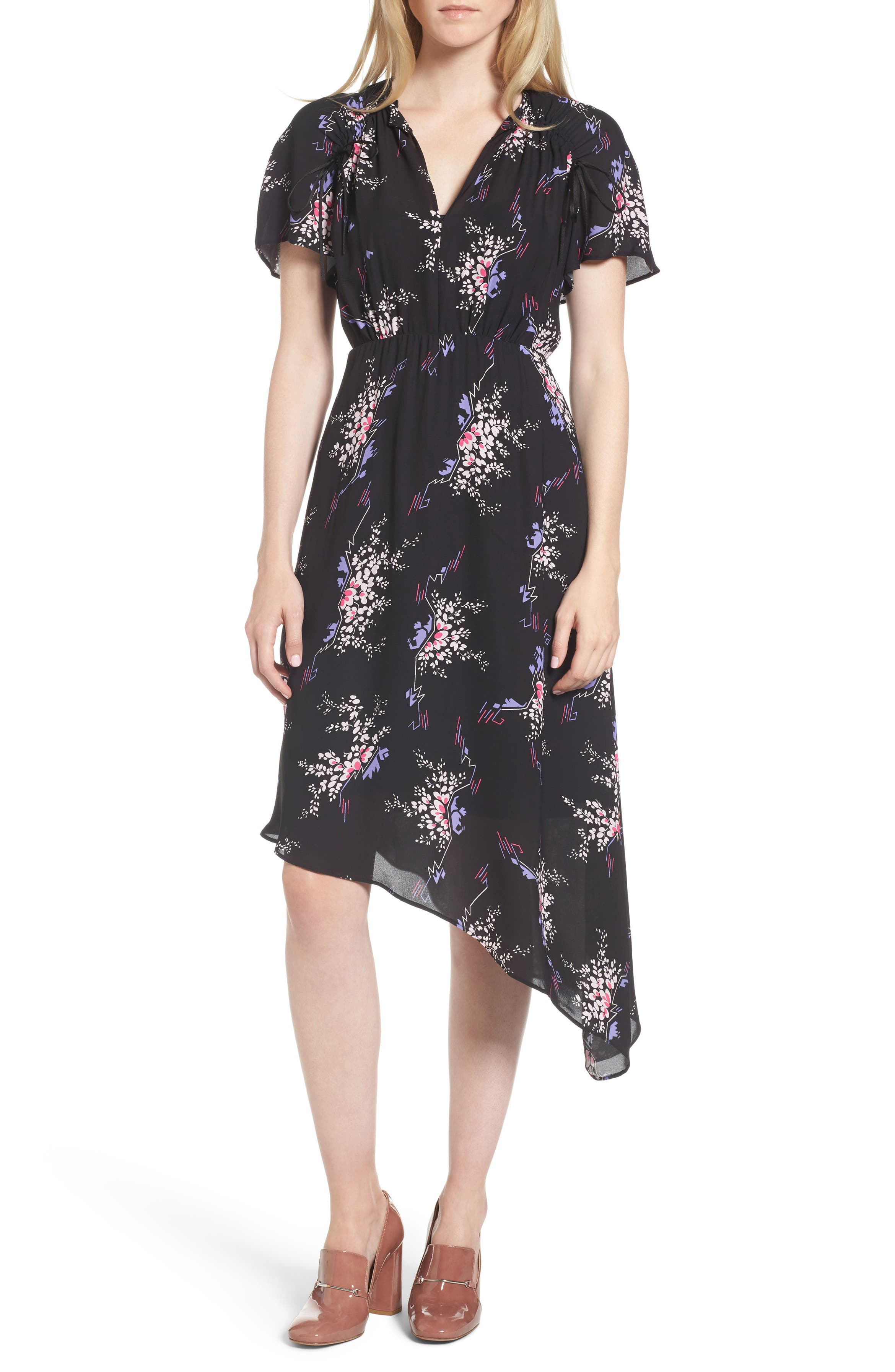 Lewit Floral Stretch Silk A-Line Dress | Nordstrom
