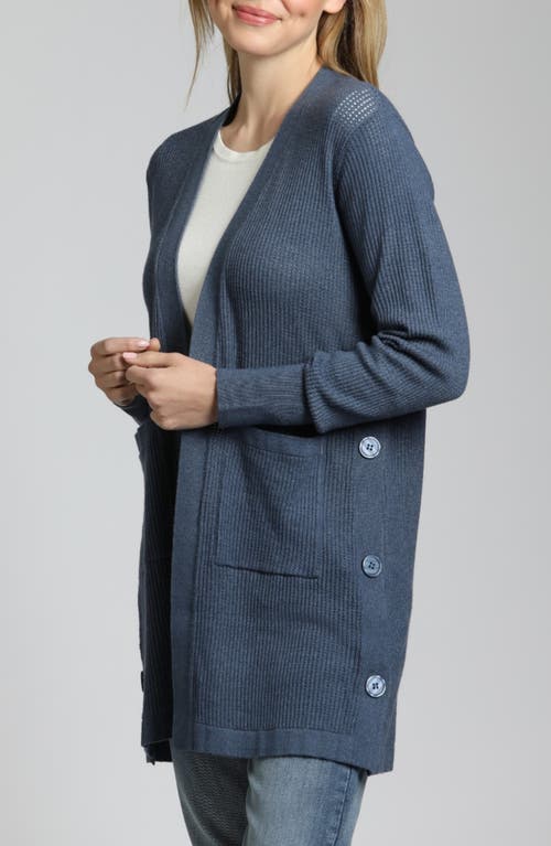 Apny Side Button Duster Cardigan In Heather Indigo