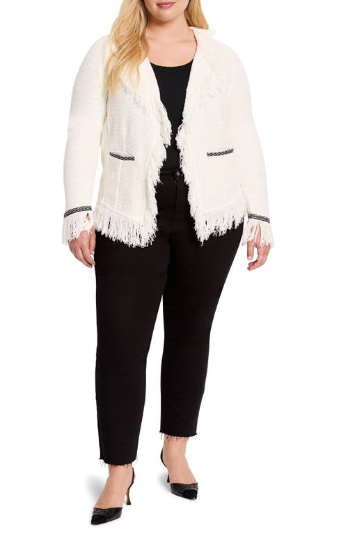 Shop Nic + Zoe Nic+zoe Fringe Mix Statement Knit Jacket In Classic Cream