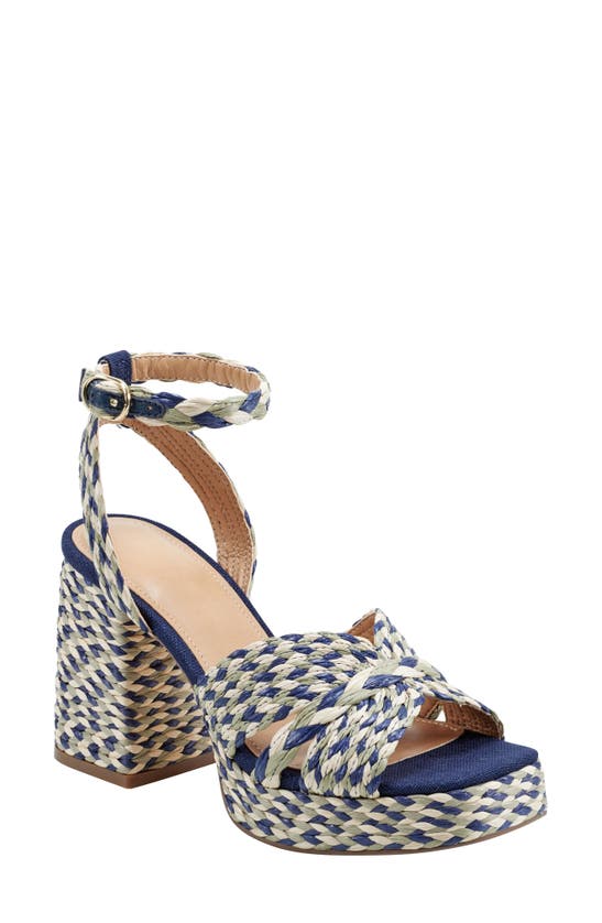 Shop Marc Fisher Ltd Janie Raffia Ankle Strap Platform Sandal In Medium Blue