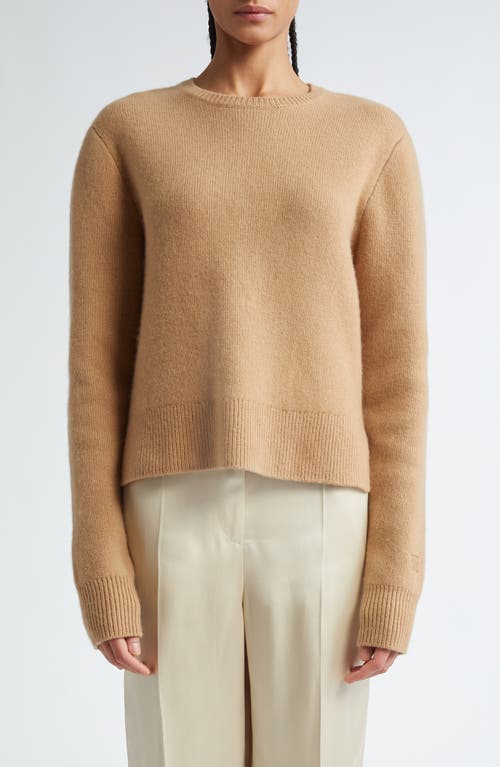 Shop Totême Toteme Crop Stretch Cashmere & Merino Wool Crewneck Sweater In Camel