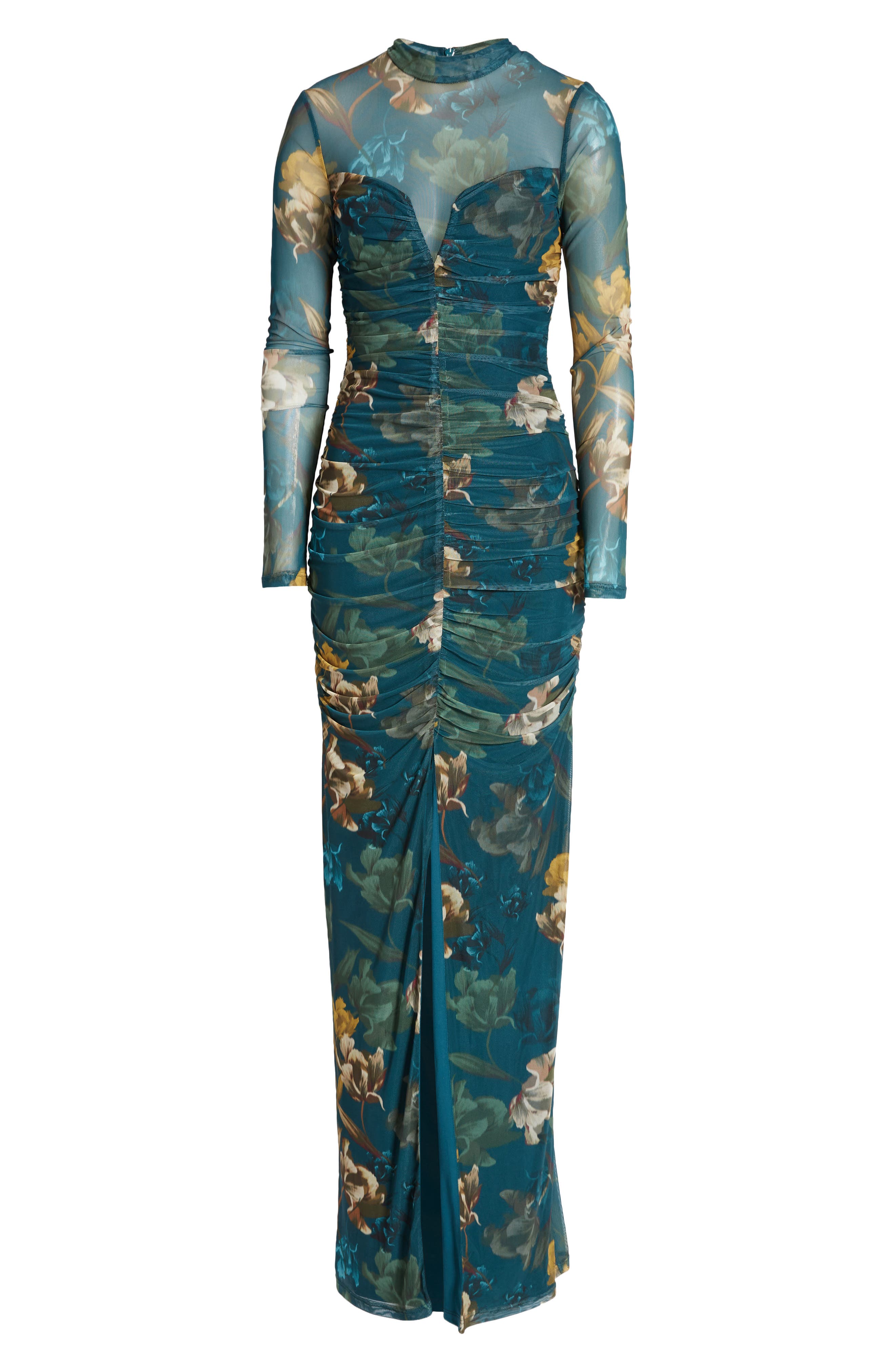 Black Halo Wendy Floral Ruched Long Sleeve Gown in Enchanted Vines | Smart  Closet