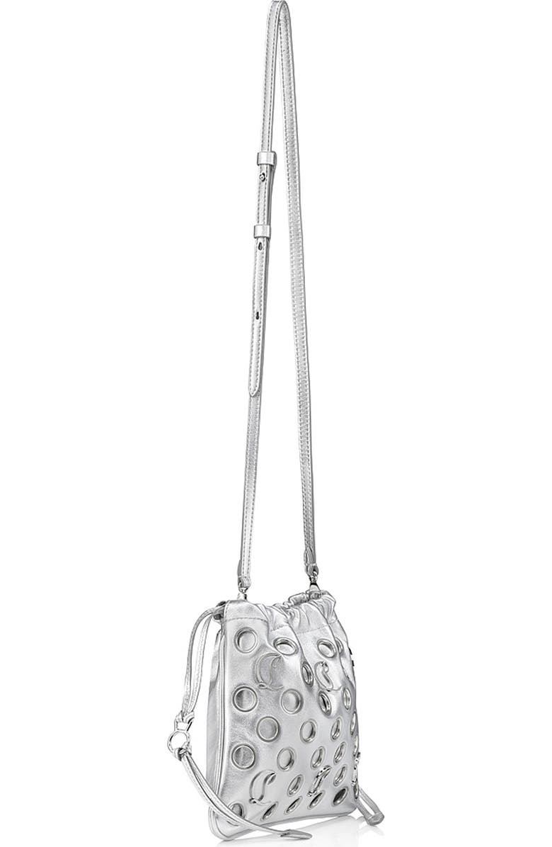 Christian Louboutin Mini Mouchara Grommets Metallic Leather Crossbody Bag, Alternate, color, Silver/ Silver