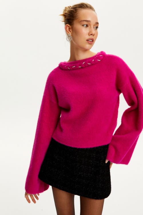 Nocturne Embellished Knit Sweater In Fuchsia