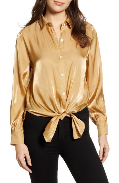 Vince Camuto Tie Front Iridescent Blouse In Latte