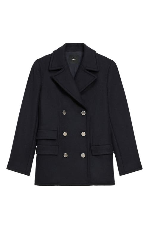 Shop Theory Double Breasted Wool Peacoat Blazer In Baltic