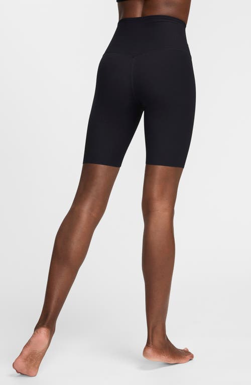 Shop Nike Zenvy Dri-fit High Waist Rib Bike Shorts In Black/black