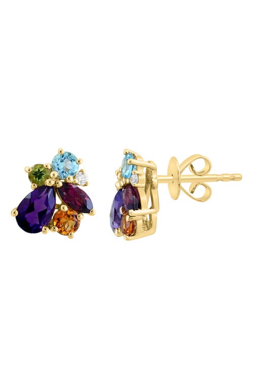 Shop Effy 14k Gold Diamond & Amethyst Cluster Stud Earrings In Gold/multi