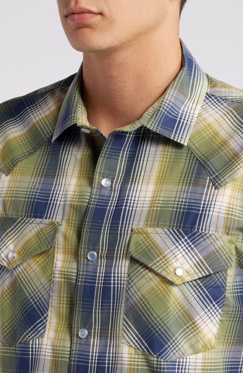 Shop Pendleton Frontier Plaid Short Sleeve Snap-up Western Shirt In Green/navy Plaid